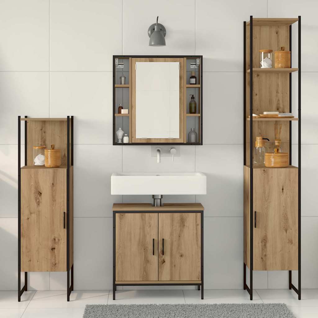 Bathroom Furniture Set with Shelf and Door 4 pcs Brown Wood Based Material