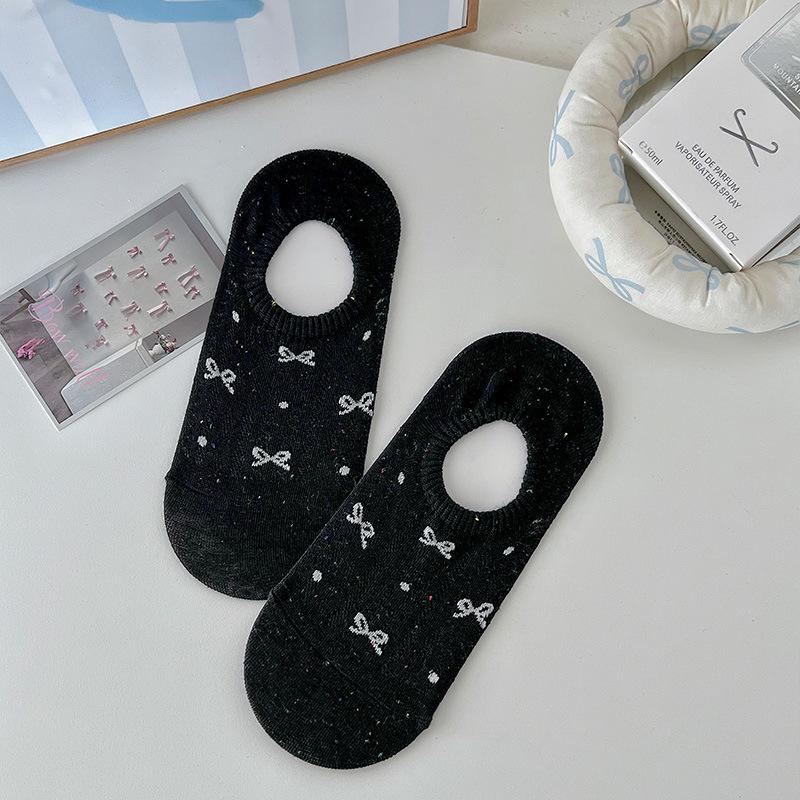 Thin Mesh Breathable Boat Socks, Silicone Anti-slip and Non-falling Heel Cotton Socks, Bow Bow Shallow Mouth Invisible Socks