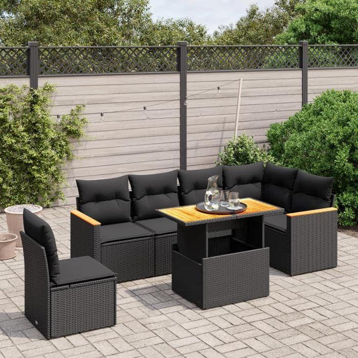 VidaXL Garden Lounge Set with Cushions 7 Pcs, Patio Sofas, Patio Furniture Set, Outdoor Furniture, Black 3273099