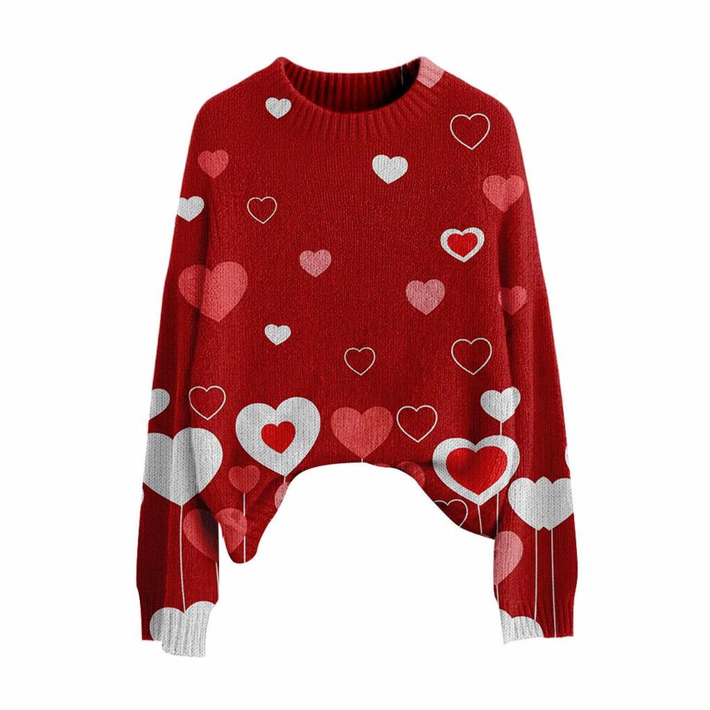 Valentine's Day Heart Long Sleeve Pullover Sweater - European & American Autumn/Winter 2026 Collection