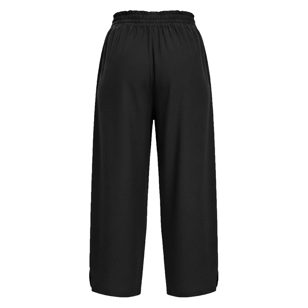 Damen lockere lässige elastische Bundzug-Hosen mit Taschen, leichte entspannte Hose für den Alltag