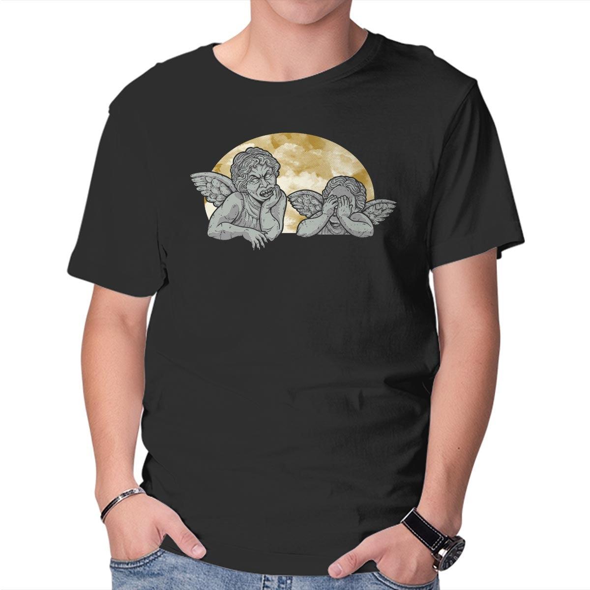 Unisex Crew Neck T-Shirt Weeping Cherubs Graphic Short Sleeve Casual Tee M
