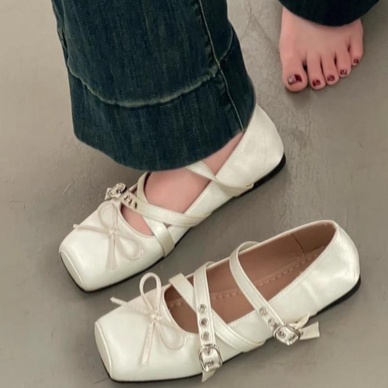 Fashion Mary Jane Shoes for Women's 2025 Summer New Fashion Sandals Square Head Ballet Shoes Flat Bottom Shallow Mouth Retro Single Shoe