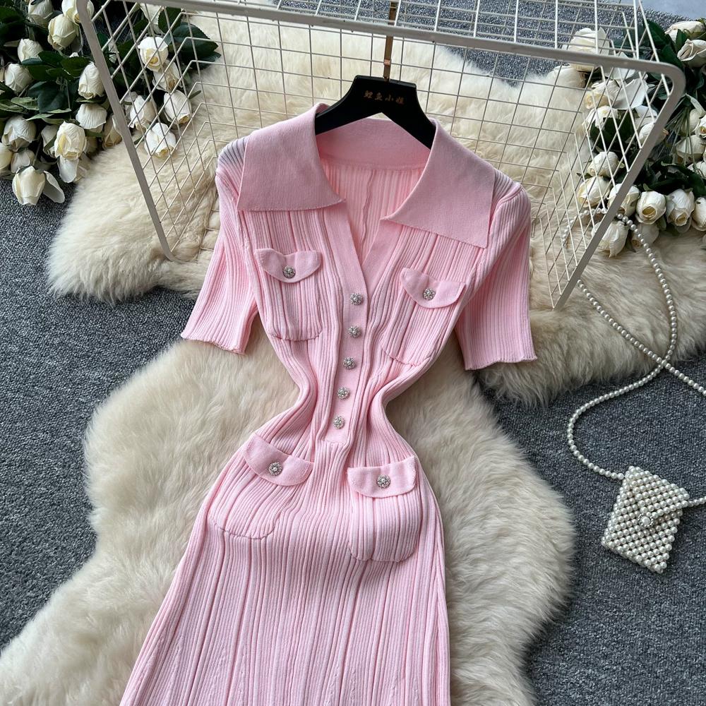 Brand Fashion Vintage Turn-down Collar Knit Maxi Dress Elegant Single-breasted A-line Long Shirt Dress Lady Party Dress