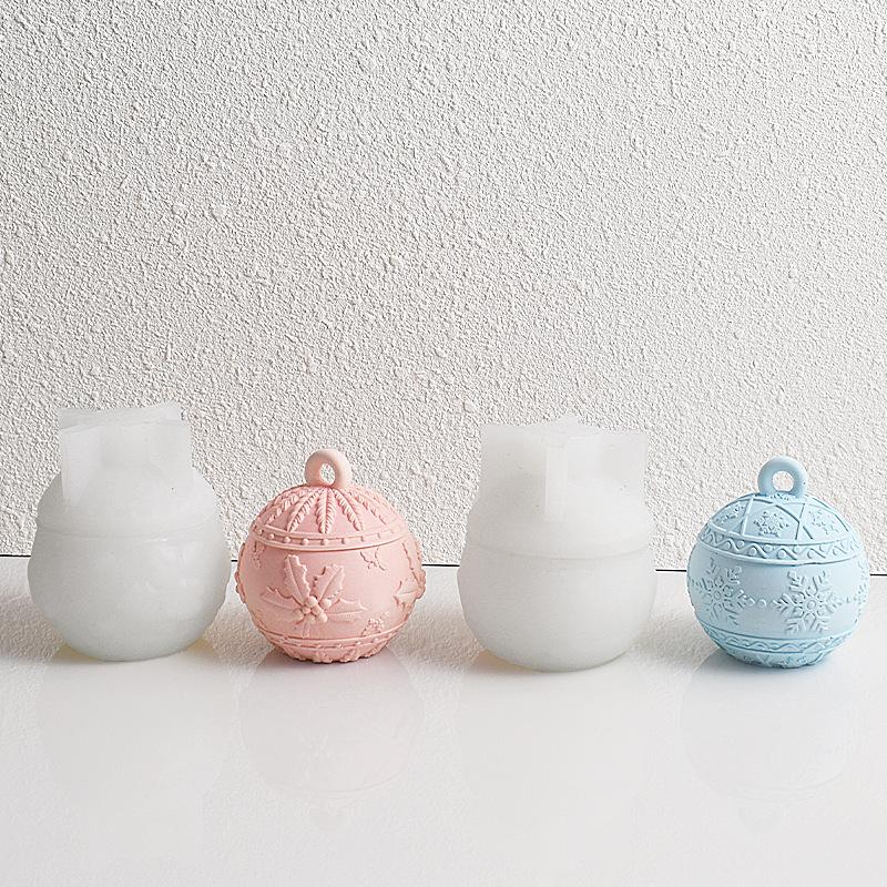DIY Handmade Concrete Relief Snows Berry Scented Candle Vessel Molds Xmas Decor Christmas Round Ball Jar Silicone Mold With Lids