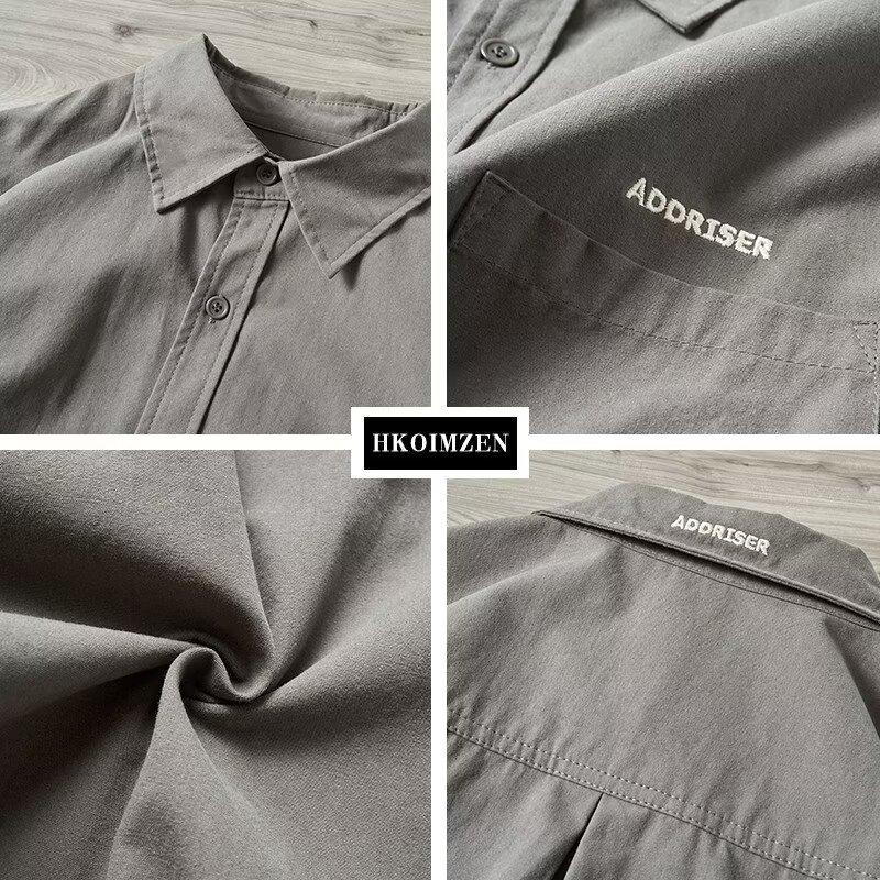 Shirt Men's Long-sleeved Spring and Autumn Simple Letters Senior Sense of Embroidery Solid Color Shirt Versatile Loose Work Cotton Jacket