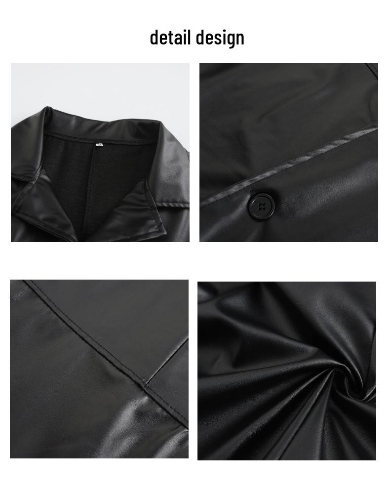 Stilvoller langer Herren-Trenchcoat aus PU-Leder Slim Fit