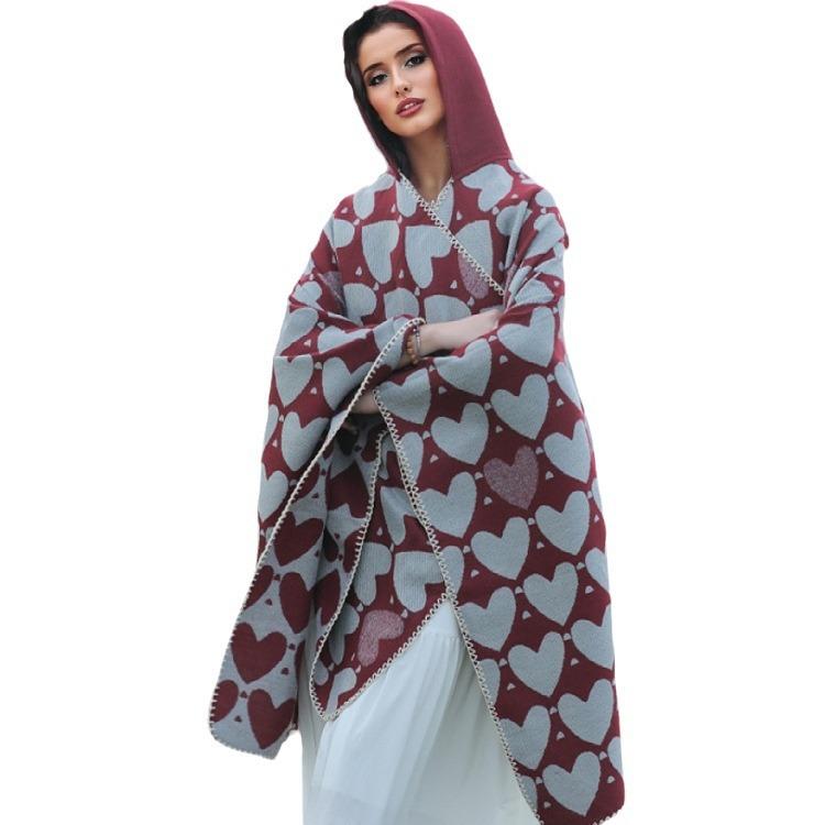 Knitted Split Shawl Thermal Hooded Cape Cape Knitted Shawl Women