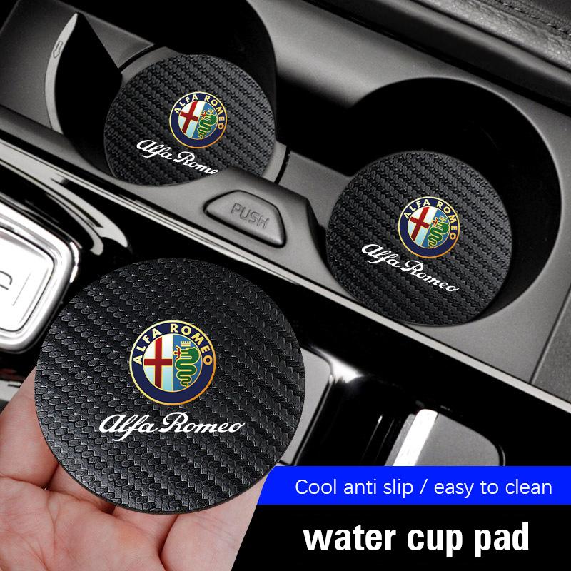 2Pcs Car Logo Water Cup Trough Mat Non-slip Pad Accessories For Alfa Romeo Giulietta Mito 159 Giulia Stelvio 156 147 BreraOY5