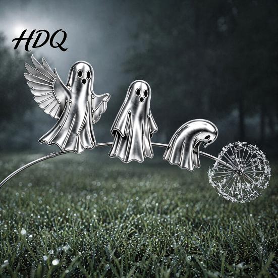 Unique Garden Art for Halloween Ghost Stake Rustic Yard Decor with Dandelion Accent Landscape Metal Sculpture Lawn Patio Flower Bed And Backyard