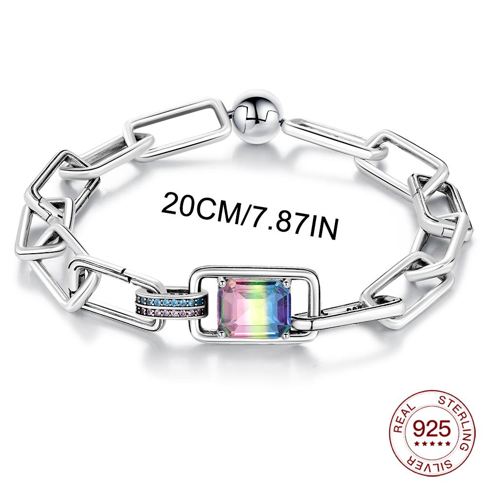 New 925 Sterling Silver Bracelet Red Heart Rainbow Gem Me Bracelet For Woman Lovers Charms Jewelry DIY Making Gifts Holiday Fine