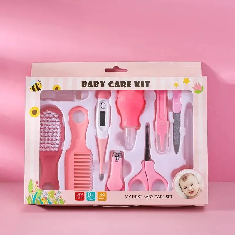 

10PCS Baby Health Care Kit,Newborn Grooming Set with Thermometer, Nail Clipper, Hair Brush, Teether & Toothbrush Baby Essentials рожевий