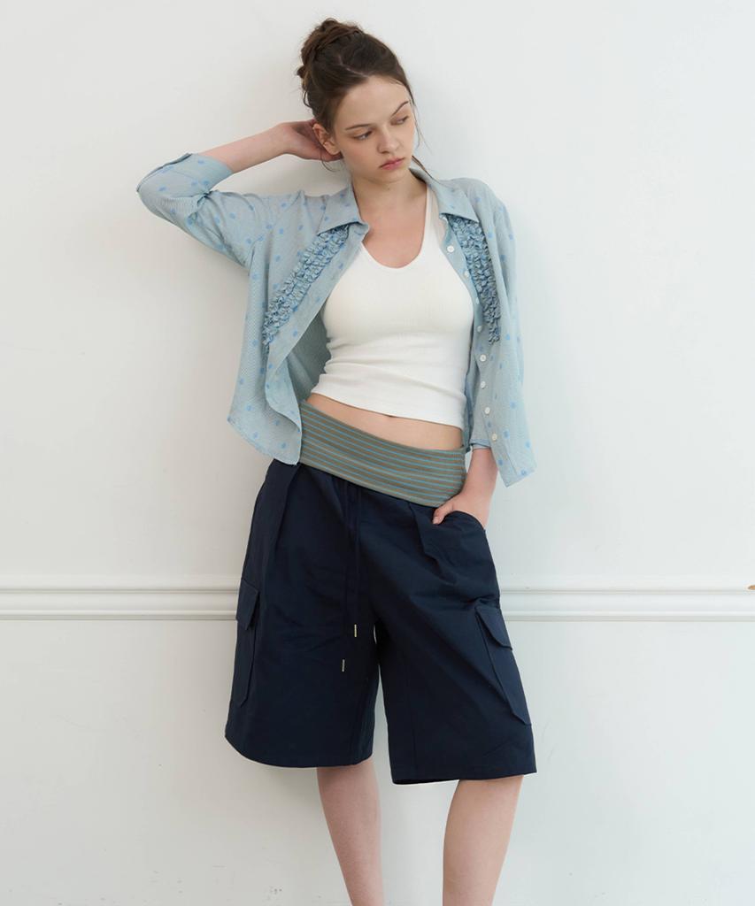 AYVUL Stripe Fold Bermuda Pants, Navy