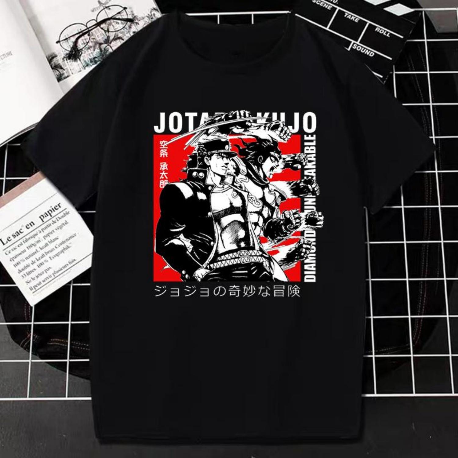

New Men s Tshirt Vintage Japan Anime Jojo Bizarre Adventure T Shirt Harajuku Streetwear Unisex T-shirt Hipster Casual Style Tees XXXXXL чорний