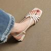 French Retro Summer Open-toed Low-heeled Shoes Versatile Large-size Roman Shoes with Hollowed-out New Sandals Women's Square Head