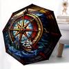 1pc Maritime Compass Compact Travel Umbrella, Automatic Folding Lightweight Windproof 8-Bone Reinforced Design, Portable for Backpack Durabl