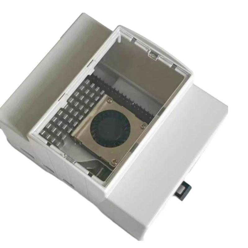Durable ABS Enclosure Case for RPI5 Board DIN Rail Cover Perfectly Fit Optional Active Cooling Fan