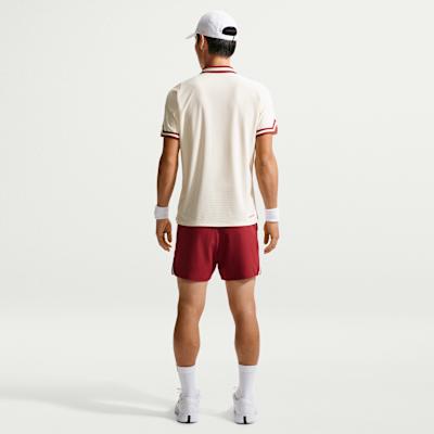 Nike Court Slam Tennis Tops Men's Light Ivory White/Team Red Lapel Mod