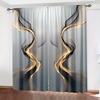 2PC Abstract Gold & Black Smoke Curtains - Modern Gradient Wave Print Window Drapes for Living Room Bedroom Decor