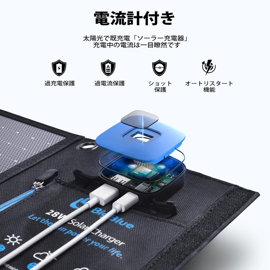 For BigBlue 28W Solar Charger with Current Compact 2 USB Ports with Conversion Includes 2 Ideal for and Outdoor Compatible with and LG [New 2025]