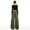 Women's Army Green Loose Cargo Jeans - Spring Style, Slim Fit, Wide Leg, Large Pockets
