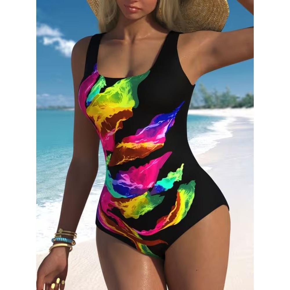 Traje de baño de una pieza con estampado sexy y hermoso para mujer, corte ajustado y adelgazante, diseño de espalda baja en U profunda, traje de baño de moda llamativo para vacaciones en la playa y la piscina