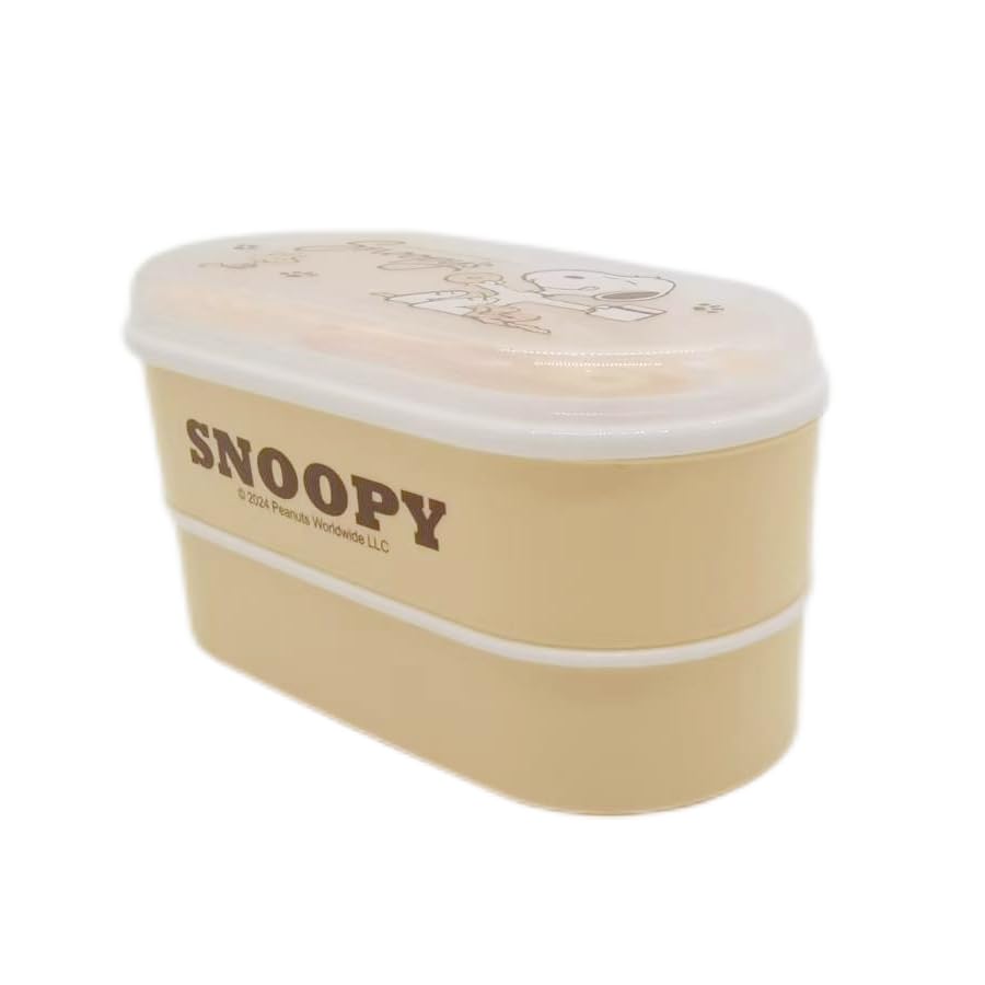 Snoopy 2-stöckige Lunchbox mit Essstäbchen, Löffel und Gabel (KSNP-LBX-001) [Gebraucht]