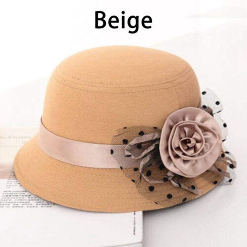 Buy Bucket Cap Fashion Wool Felt Flower 