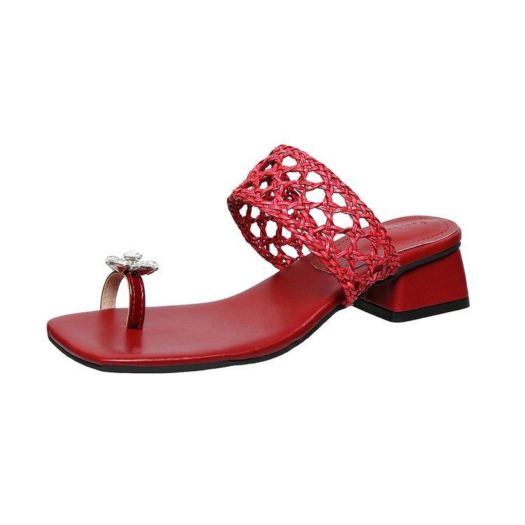 

Fashion 2025 New Women s Summer Open Toe Slippers Luxury Rhinestone Fashion Clip-toe Square Head Women s Flip Flops Low Heel Slippers 40 бордовый