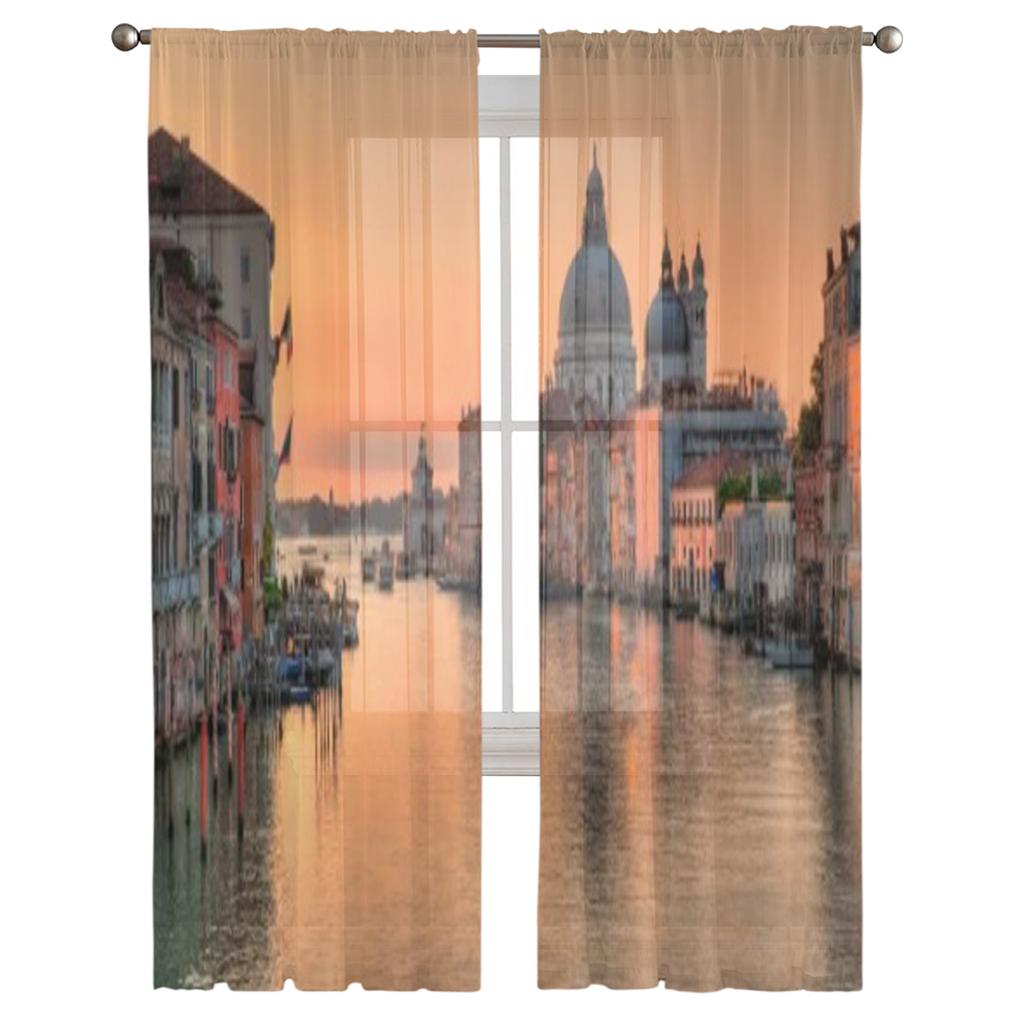 Canal Grande w Wenecji Tiulowe Przezroczyste Zasłony do Salonu Pokoju Sypialni Dekoracja Kuchni Woal Organza Zasłony