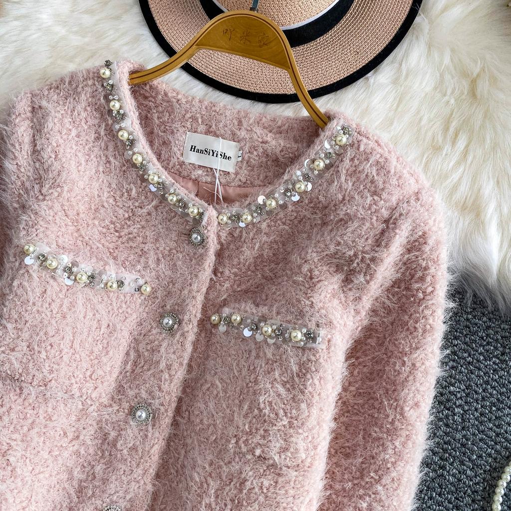 Autumn Winter Women Luxury Mink Faux Fur Full Sleeve Single Breasted Short Jacket Coat Christmas Outerwear With Pocket