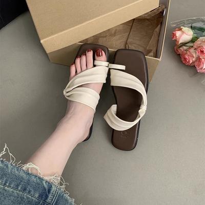 Women's Slippers Female Summer Wear New French Fairy Gentle Matching Skirt Seaside Beach Soft Flat Bottom Cover Toe Sandals