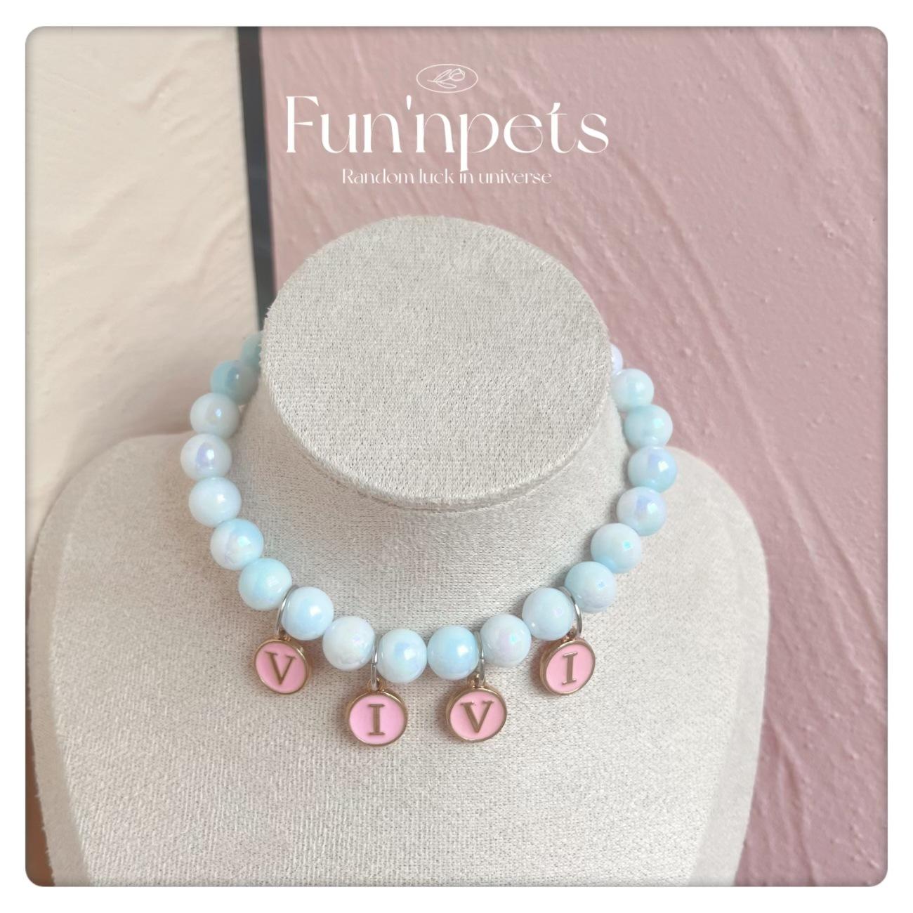 Korean ins pet necklace can be named sweet pearl neck accessories cat dog accessories ins style S:26cm