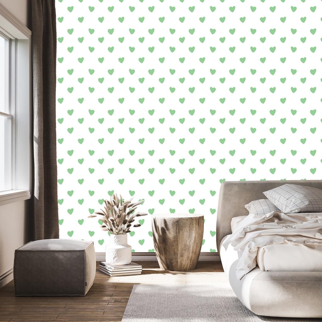 Heart Wallpaper White, Mint and Green 50x1000