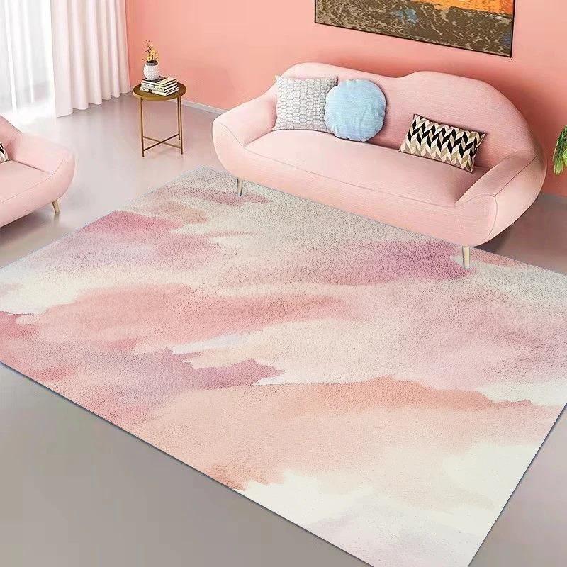 Ins Pink Rainbow Living Room Carpet Modern Cute Girl's Room Decor Rug Soft Bedroom Carpet Painting Decoration Mat for Children