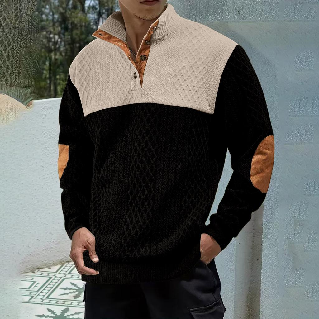 Men's Outdoor Casual Button-Up Stand-Up Collar Loose-Fit Color-Blocked Sports Sweatshirt