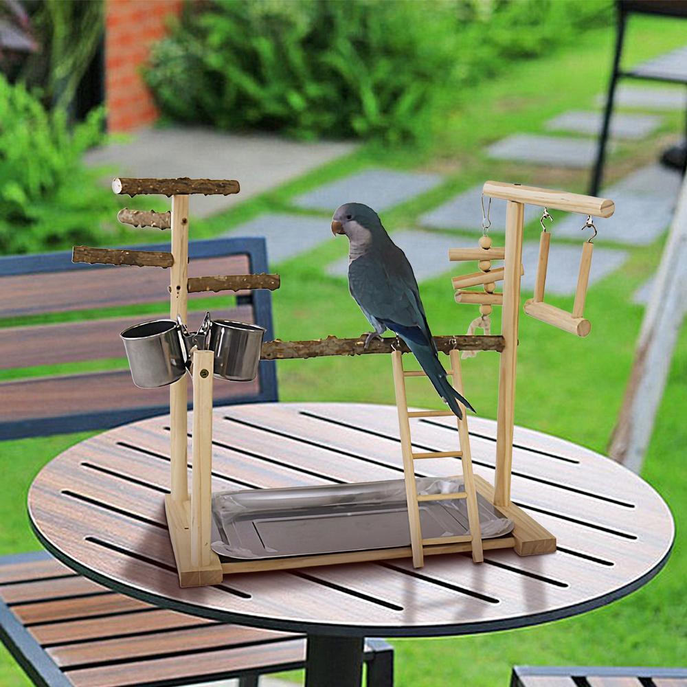 Parrot Play Gym Perch Gym With Tray And Cups Bird Perches Exercise Play Gym Bird Toys For Cockatiel Parakeet