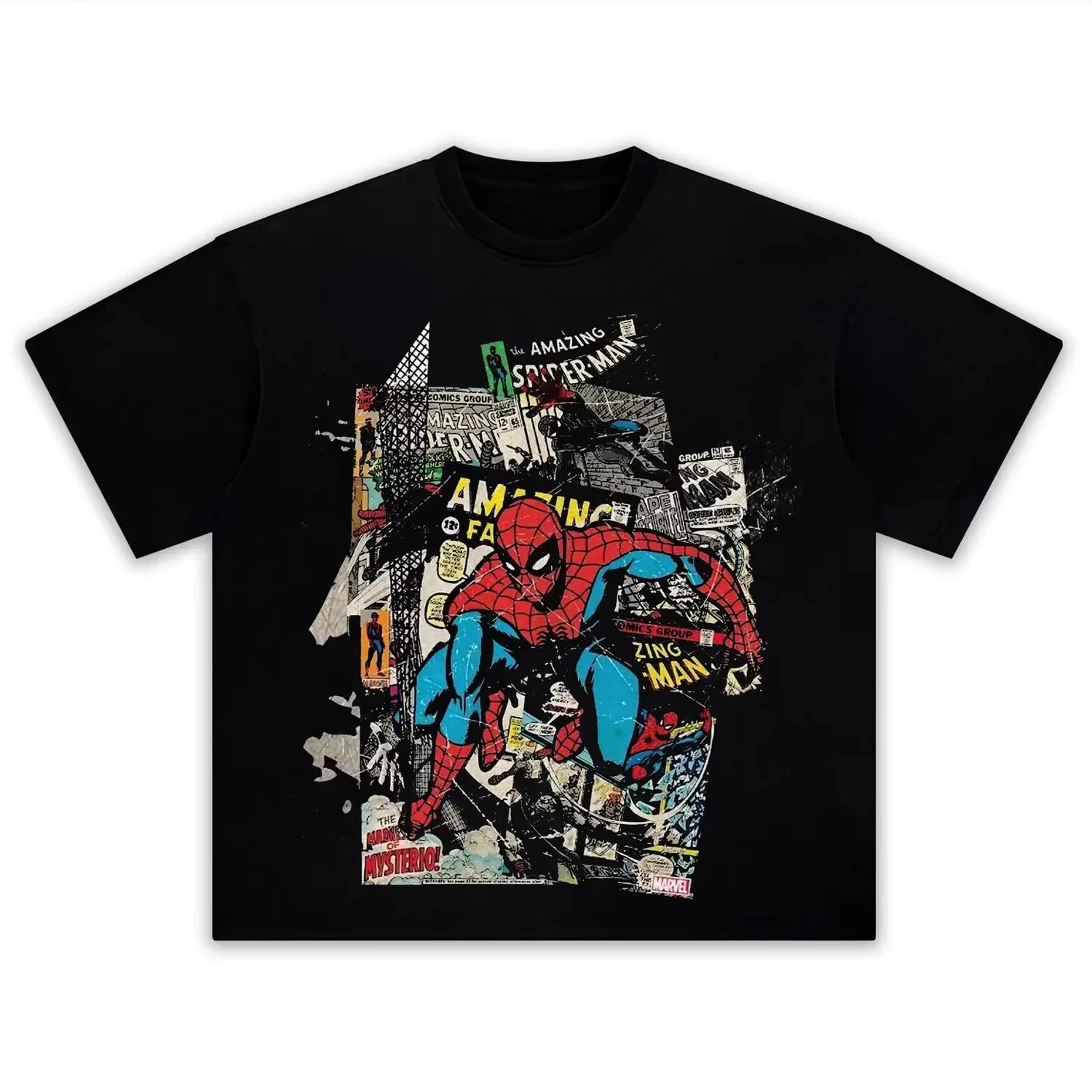 

2026 new SpiderUnisex cotton Unisexs and Womens universal Marvel movie crewneck shortsleeved summer Tshirt M