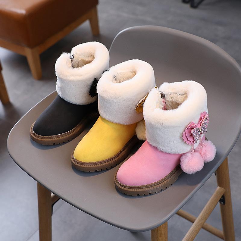 Fashion Winter New Children's Snow Boots Butterfly Shine Cute Girls Fashion Children's Boots Versatile Non-Slip Princess Casual Korean