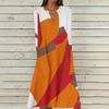 Women's Summer Casual V-Neck Button Retro Geometric Print Three-quarter Sleeve Long Dress With Pockets
