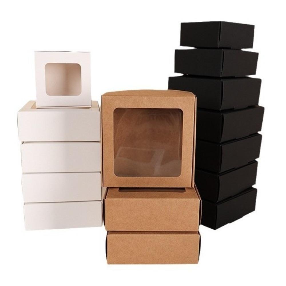 10pcs with Window Jewelry Storage Box Kraft Paper Cookies Candy Packaging Box Event Party Supplies