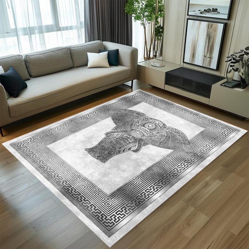 Luxury Golden Elephant Pattern Carpet Soft Non-slip Floor Mat Geometric Greek Key Rug Home Decoration for Living Room Bedroom