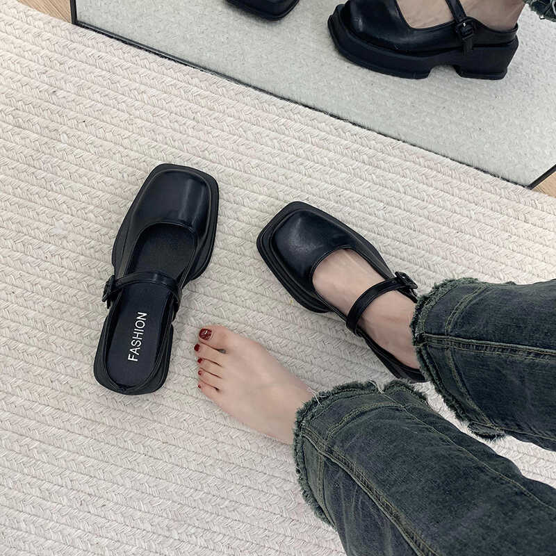 Fashion Slippers Casual Cover Toe Women's Shoes With Platform Pantofle Slides Luxury 2025 Square Mary Janes Square Toe Slippers Casual F