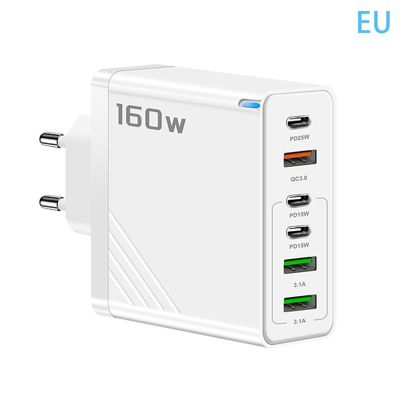 160W 6-Port Fast Charging Usb Type C Quick Charge Pd Qc3.0 Wall Charger Adapter For Iphone Xiaomi Samsung Huawei Phone Charger