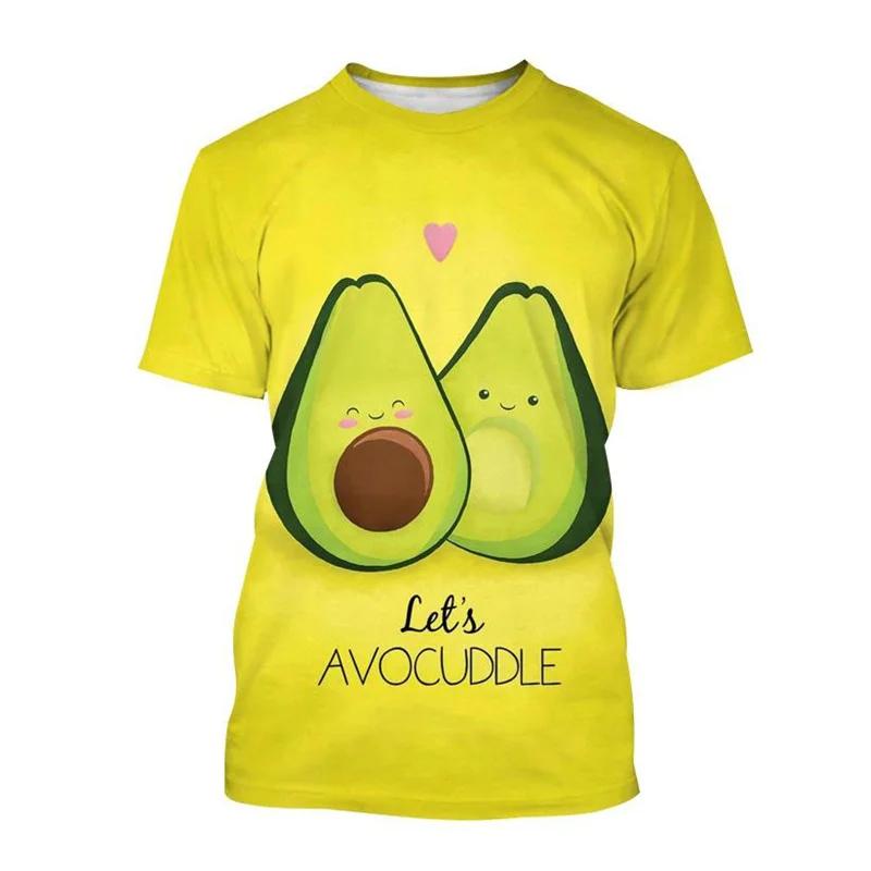 Summer Round Neck 3D Avocado Pattern Printed Top Fashionable Casual Short Sleeved Children's Boy and Girl Kids Unisex T-shirts