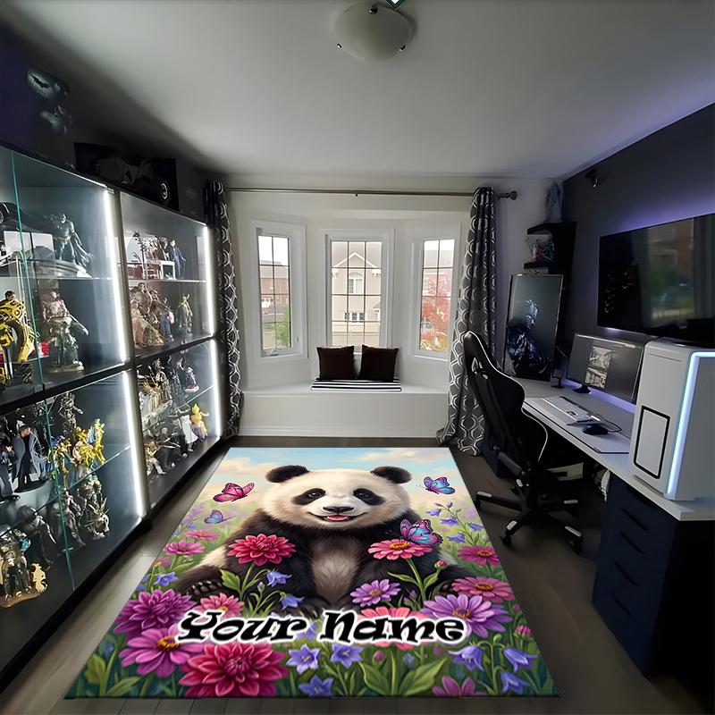 1PC Custom Name Panda Garden Theme Floor Mat Ideal for Living Room, Game Rooms, Office, Bedroom,Floor Mat Playful Design