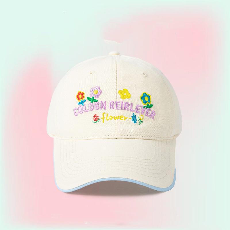 Mint Green Flower Baseball Cap Women's Spring and Summer Versatile Cute Big Head Circumference Hat Wide Brim Show Face Small Hat