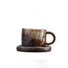 Grobes Töpferton Ofenwechsel Tasse und Untertasse Set Unregelmäßige Wabi-Sabi Keramiktasse für Kaffee Tee Hausbar Rustikale Wohnkultur Geschenk