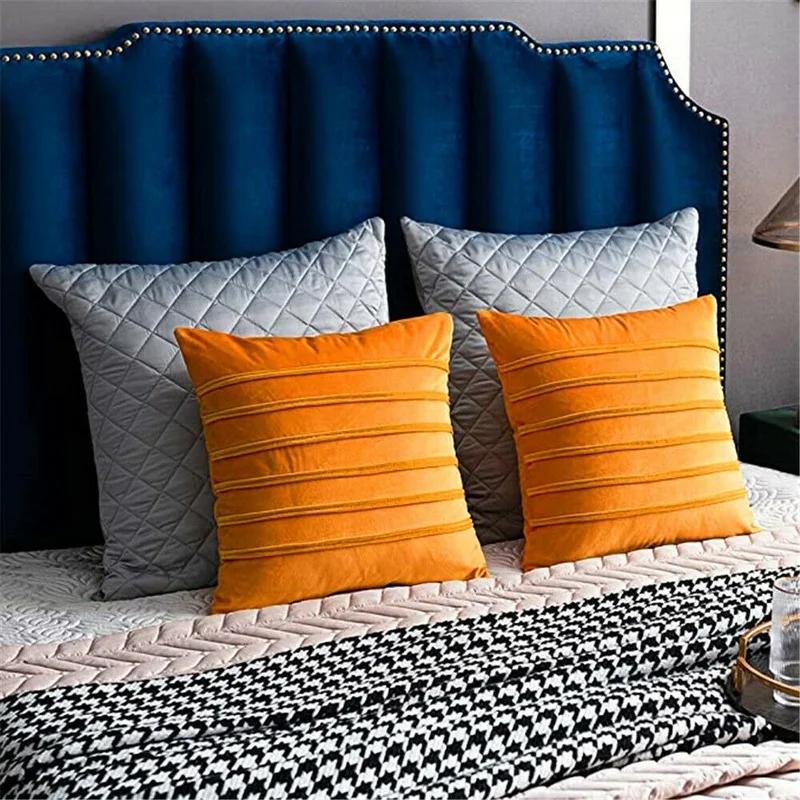 A Pair Luxury Velvet Applique Cushion Covers Home Decor Striped Throw Pillow Cases 45x45cm/30x50cm