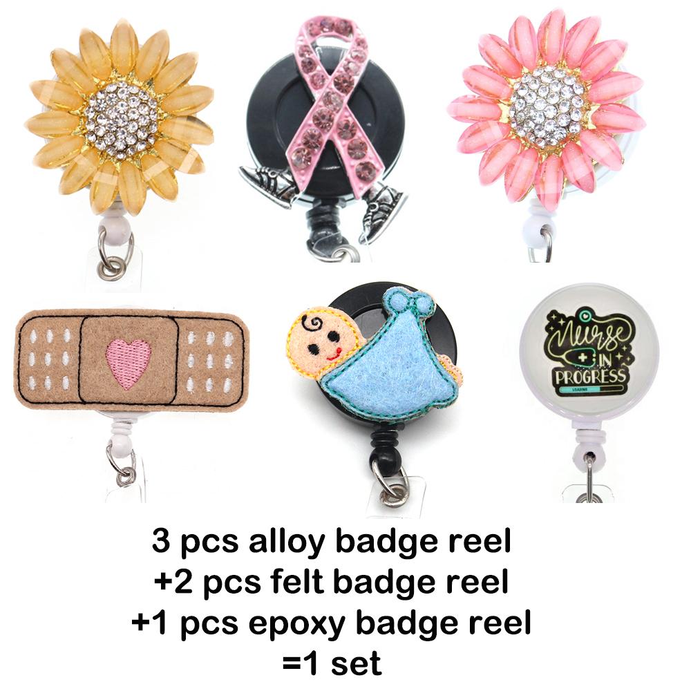 Custom Medical Nurse Accessories Rhinestone Felt Retractable Badge Reel With Alligator Clip Brooch Pins